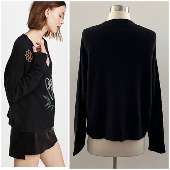 Wildfox Fancy Holiday Sequins Sweater Embellished Shimmer Modest Black Small NWT - Picture 2 of 12